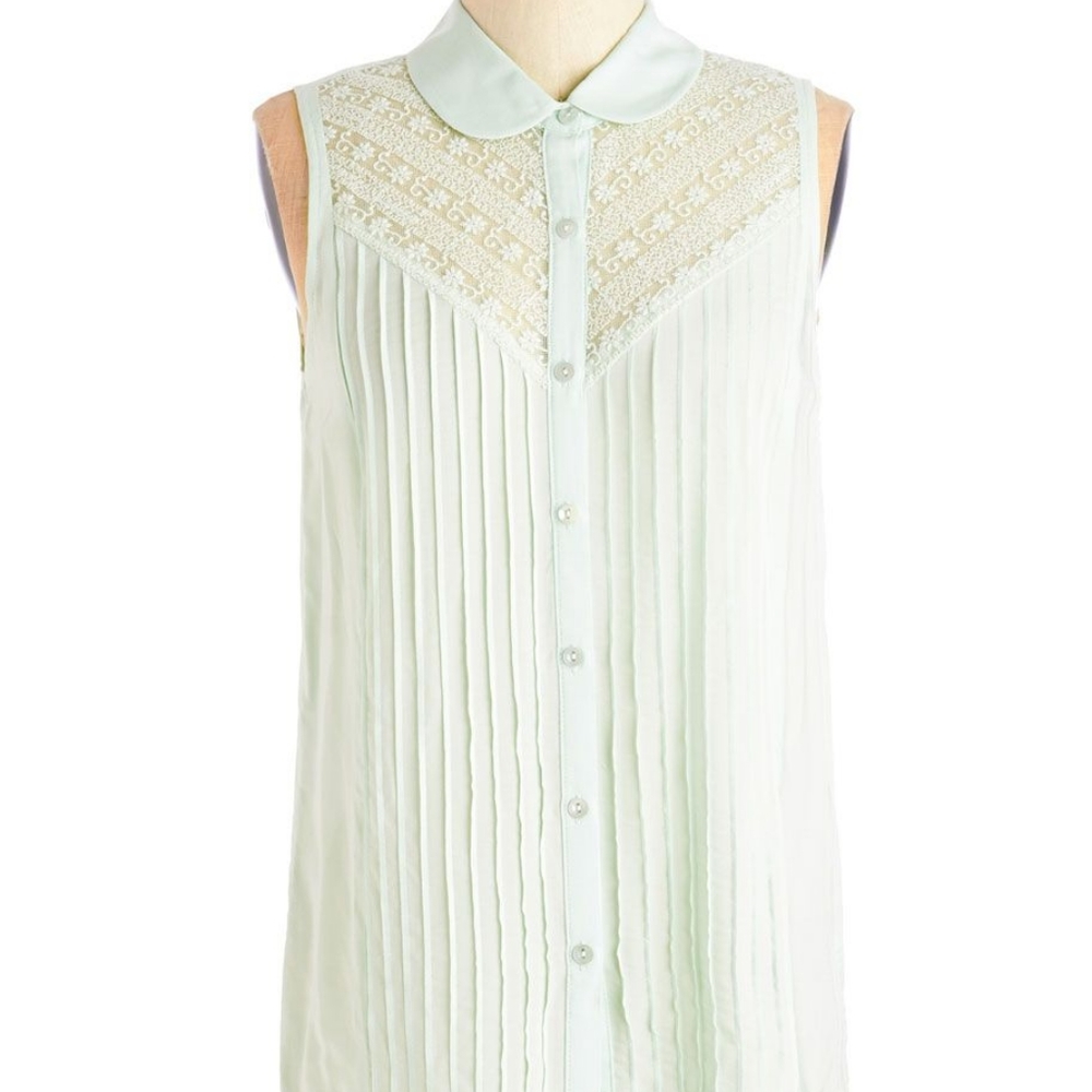 Myrtlewood lace mint green button up blouse 1x